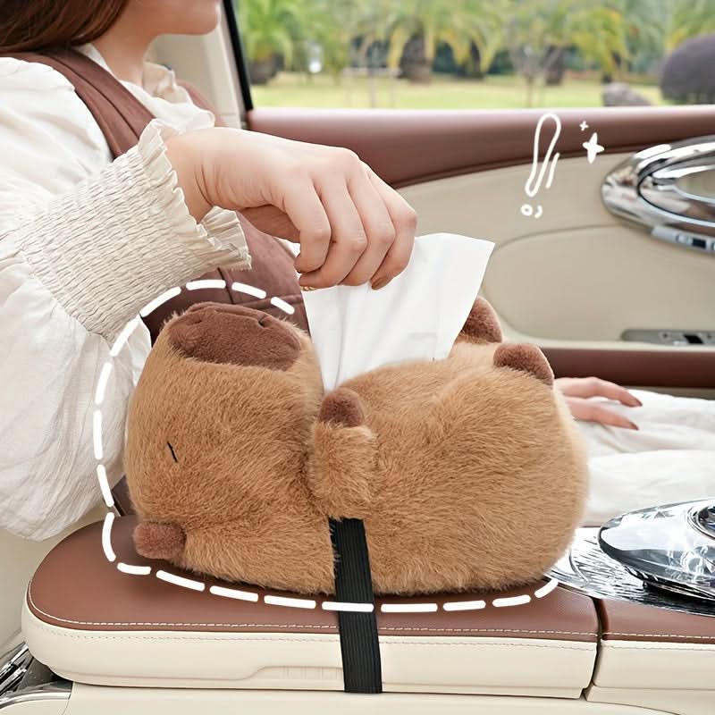 Capybara Plush Car Tissue Holder Organizer