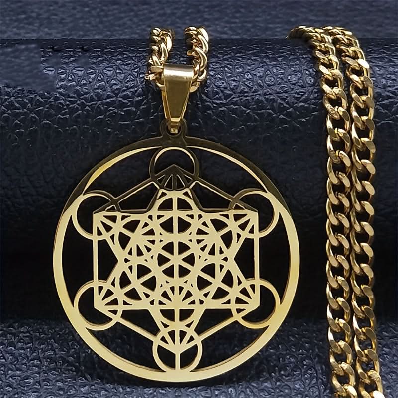 Stainless Steel Metatron’s Cube Pendant – Sacred Geometry Chakra Necklace