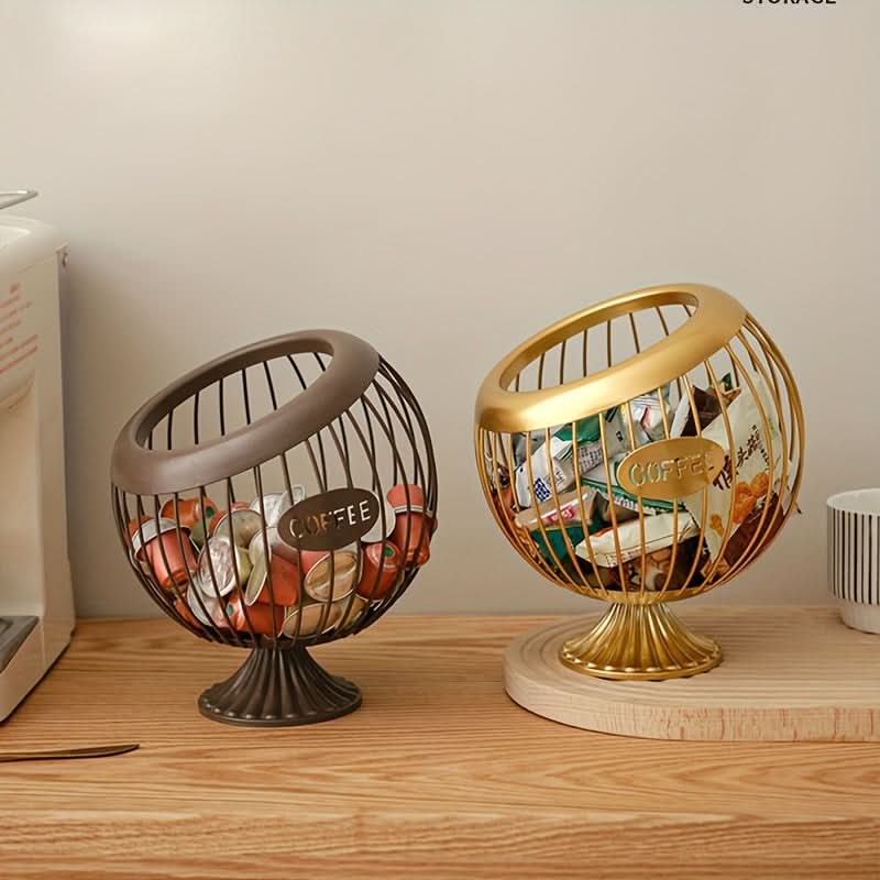 Sleek Metal Coffee Pod Holder – Stylish Iron Storage Basket for Snacks