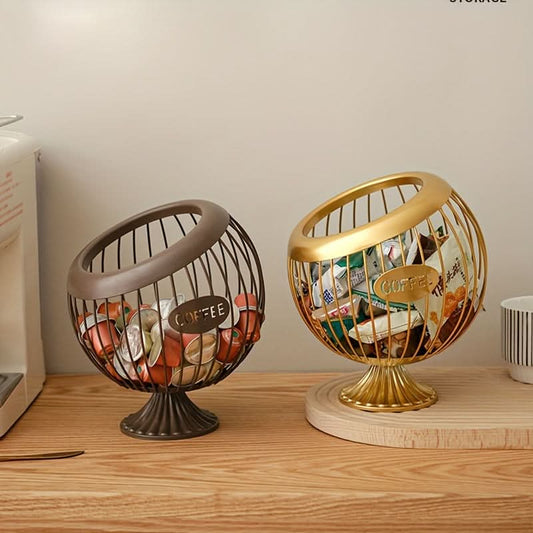 Sleek Metal Coffee Pod Holder – Stylish Iron Storage Basket for Snacks