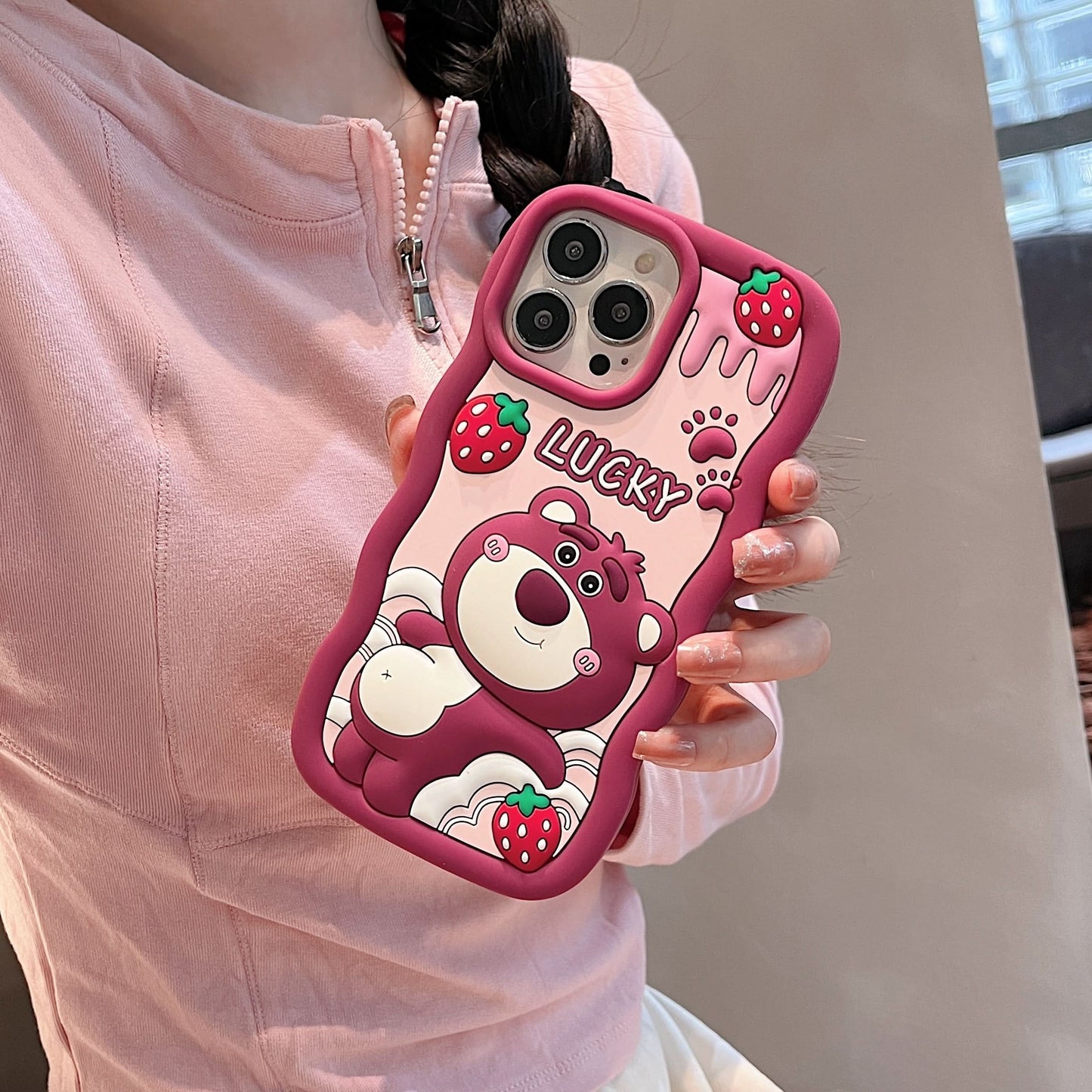 Cute Strawberry Bear iPhone 15 Case Cover