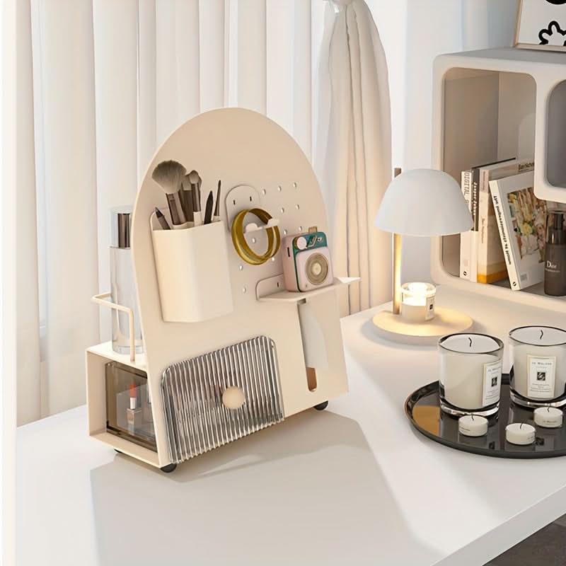 Desktop Organizer Set with Shelf and Acrylic Drawer, Multifunctional Iron Holder
