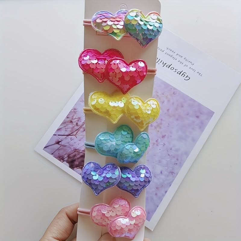 12PCS Sequin Love Star Crown Hair Ties