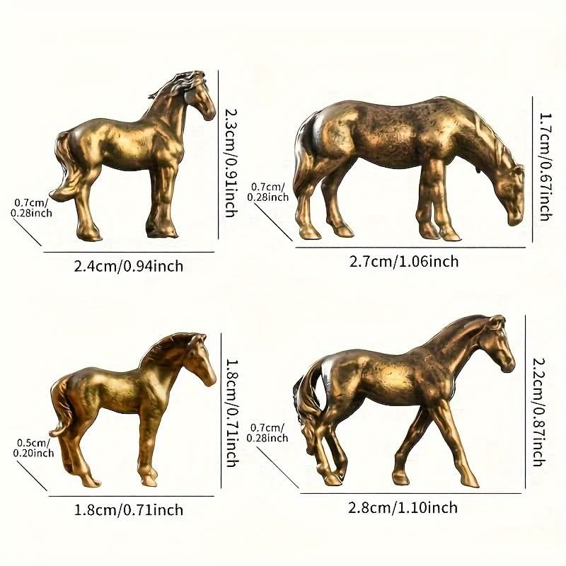 4pcs Miniature Alloy Horse Figurines Set – Collectible Metal Ponies