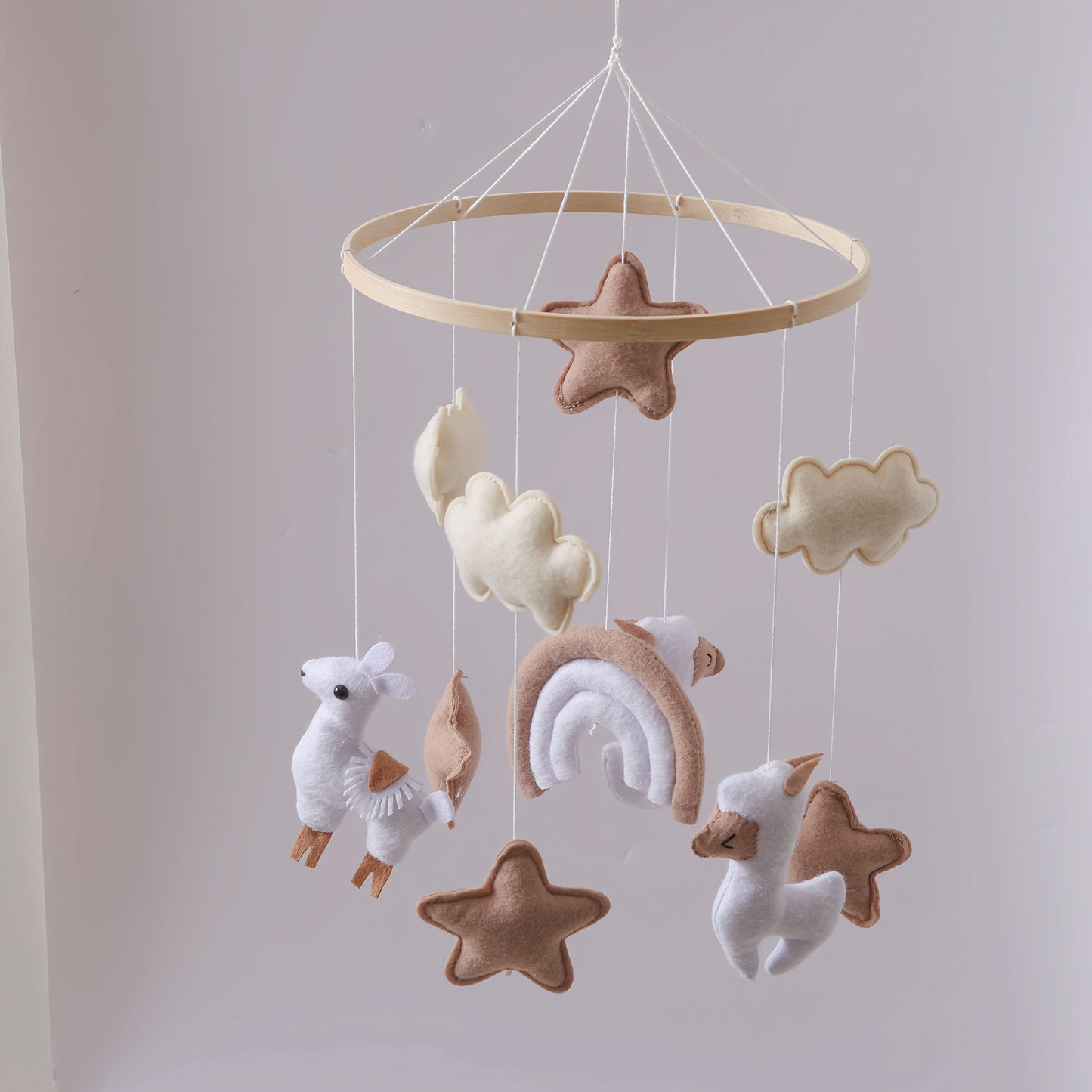 Handmade Baby Plush Animal Mobile – Crib Hanging Toy with Sheep, Clouds & Stars