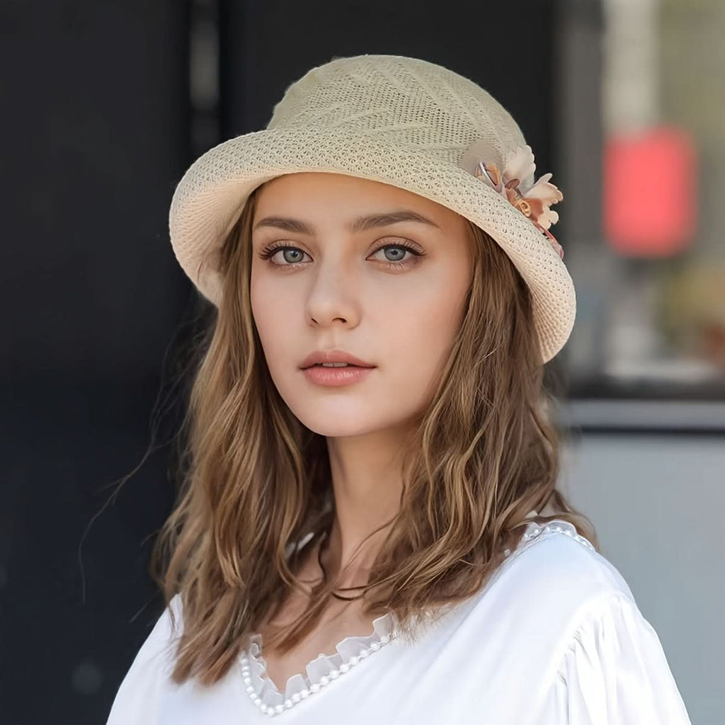 Women’s Straw Sun Hat with Floral Trim – Lightweight, Breathable, Rolled Brim