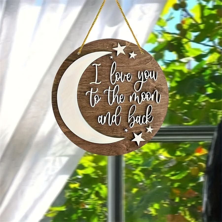 Rustic Wooden Crescent Moon Wall Sign