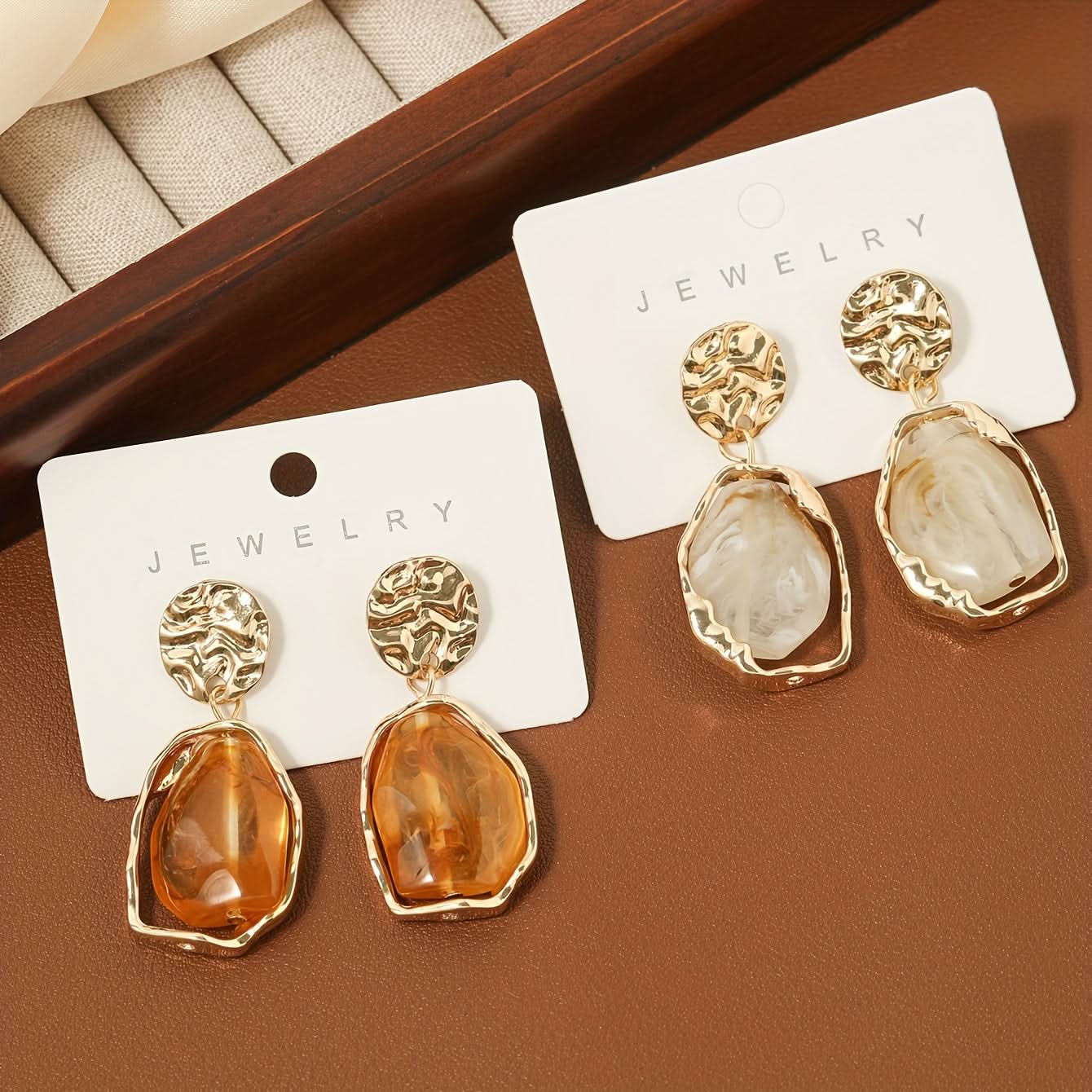 Vintage Contrast Resin Drop Earrings, 2-Pair Set