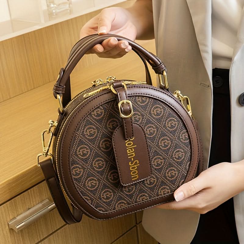 Chic Round Geometric Print Crossbody Satchel
