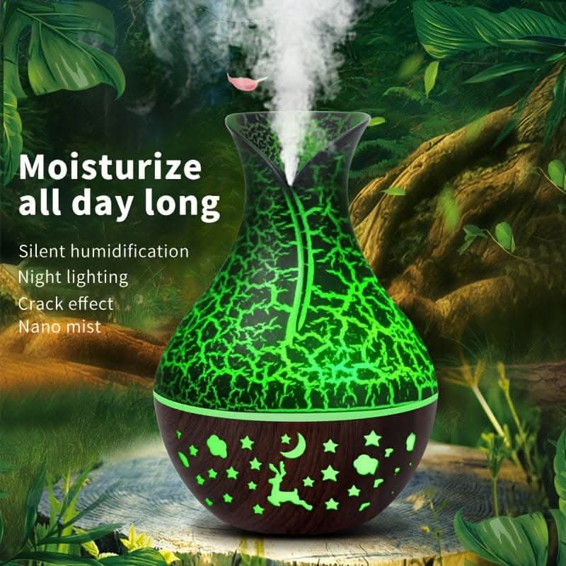 150ml Wood Grain Aromatherapy Diffuser Humidifier - Stylish Vase Design with LED Light