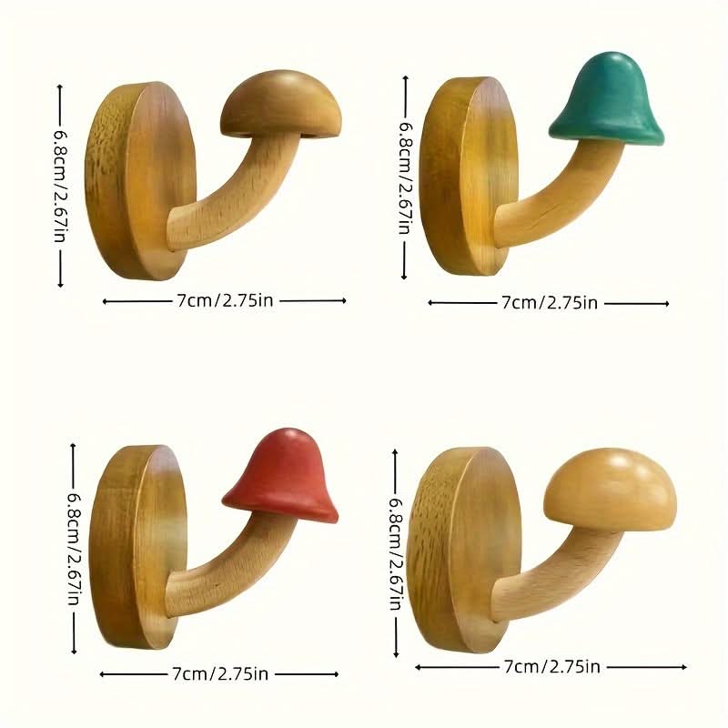 4-Piece Wooden Wall Hooks – Self-Adhesive Hat & Coat Hangers