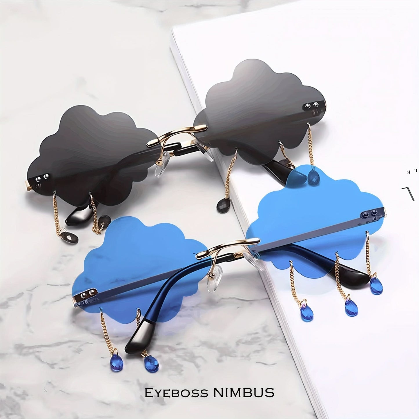 Frameless Cloud & Raindrop Sunglasses - Y2K Style, Novelty Fashion Glasses