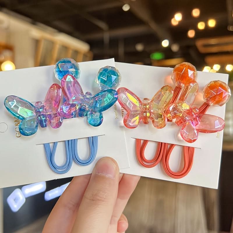 5PCS Butterfly Beaded Hair Ties for Girls
