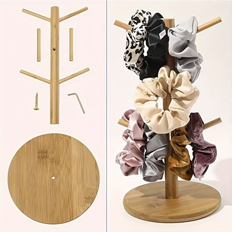 Wooden Tree Jewelry & Scrunchie Organizer Stand