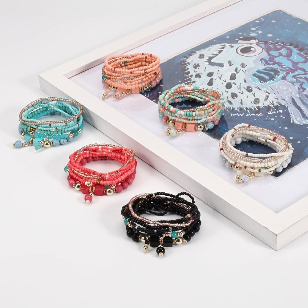 Colorful Resin Boho Beaded Stackable Bracelet Set