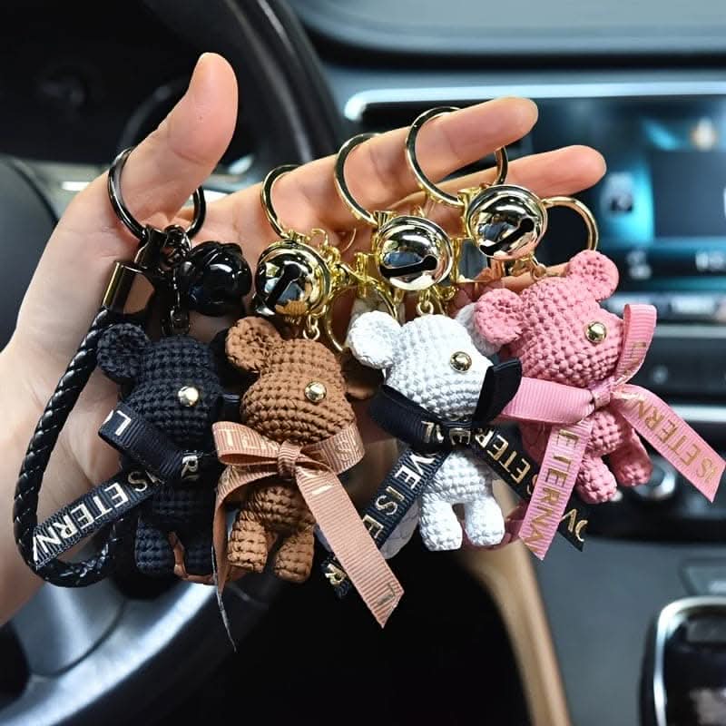 Adorable Bear Keychain with Bow & Bell – Cute Gift for Girls