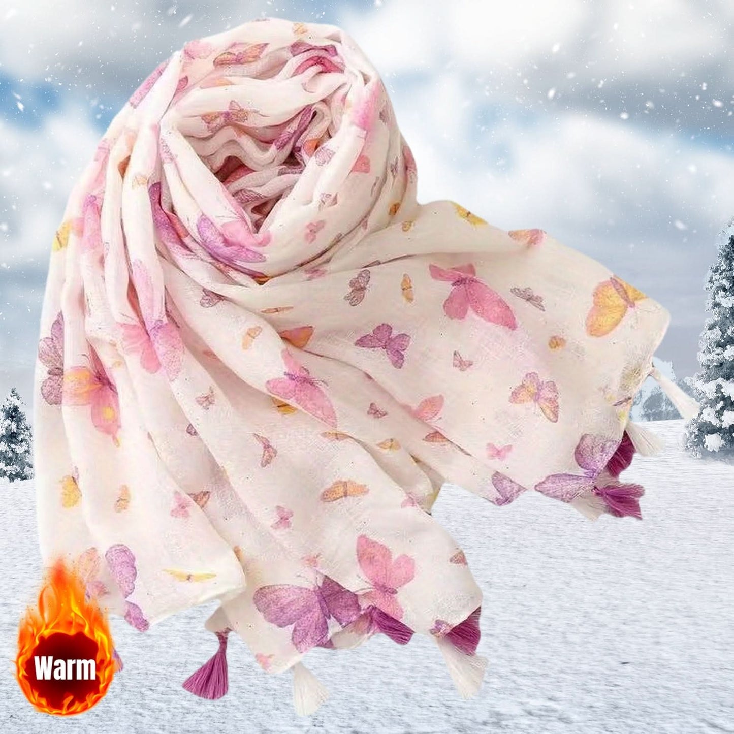 Pink Butterfly Print Scarf for Women