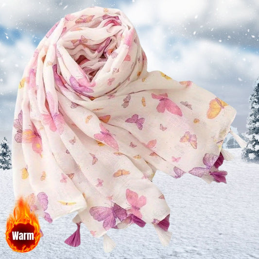 Pink Butterfly Print Scarf for Women