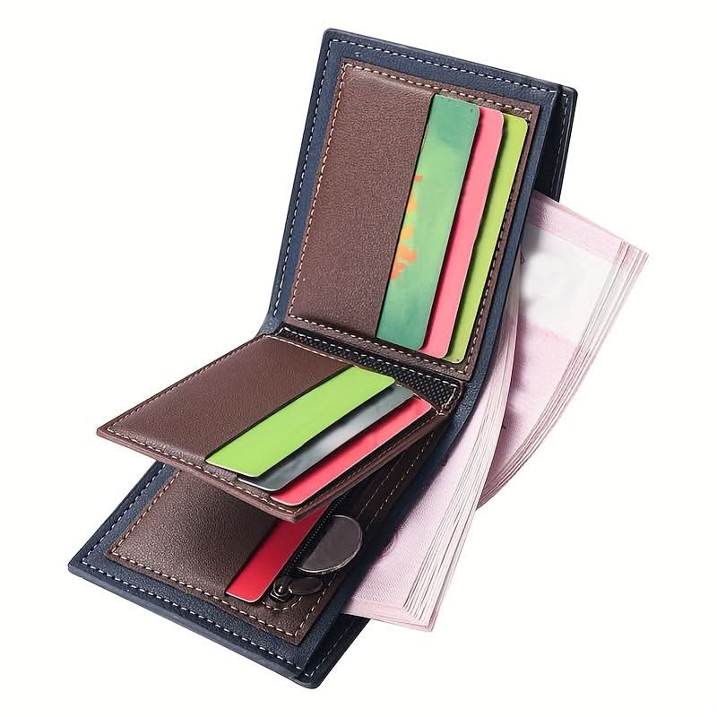 Stylish Black PU Leather Wallet with Money Clip and Zip Coin Purse