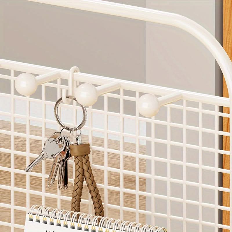 Metal Desk Organizer with Hooks, Compact Multi-Function Storage