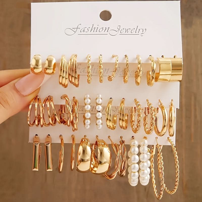 Vintage Pearl Geometric Earrings Set, 18 Pairs