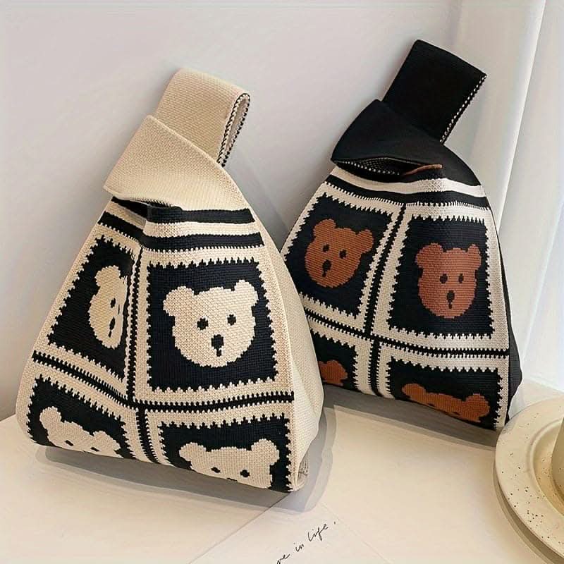 1 PC Adorable Cartoon Bear Pattern Crochet Bag -Knitted Handbag for Women