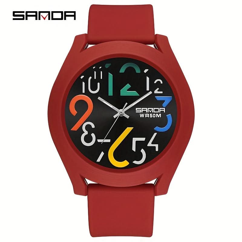 Men's Sports Quartz Watch – Colorful Removable Rubber Strap, Large Dial