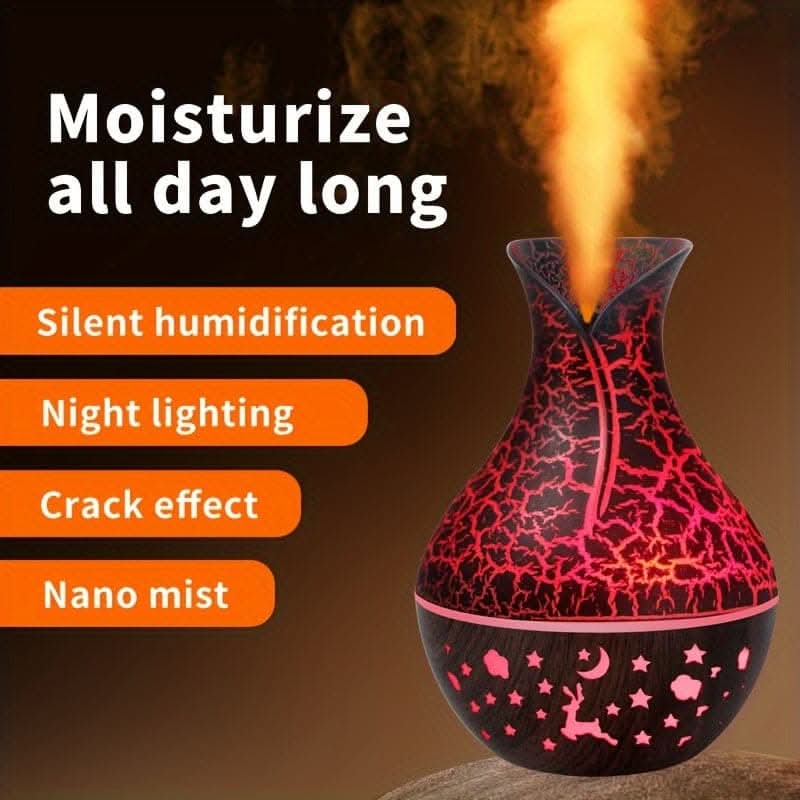 150ml Wood Grain Aromatherapy Diffuser Humidifier - Stylish Vase Design with LED Light