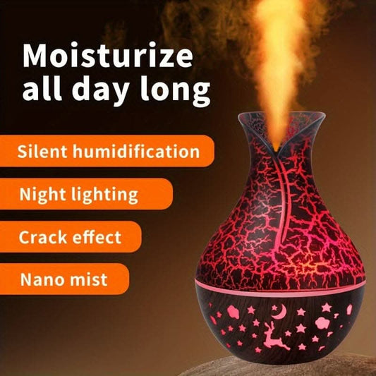 150ml Wood Grain Aromatherapy Diffuser Humidifier - Stylish Vase Design with LED Light