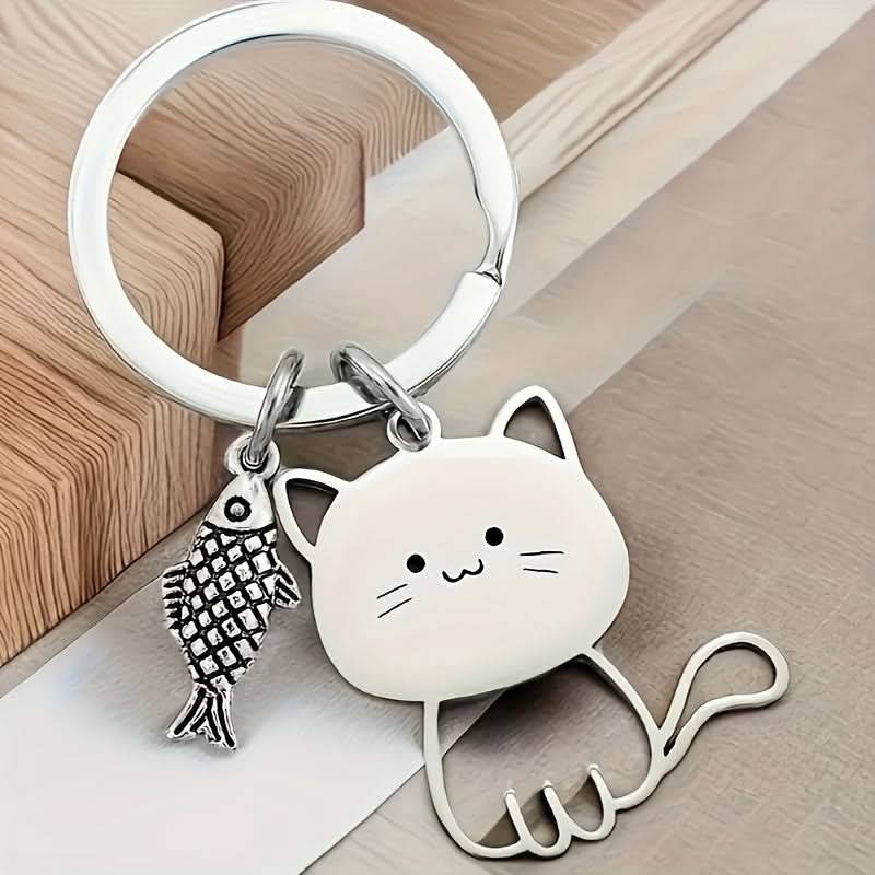 Adorable Cat & Fish Keychain - Simple Women's Fashion Accessory