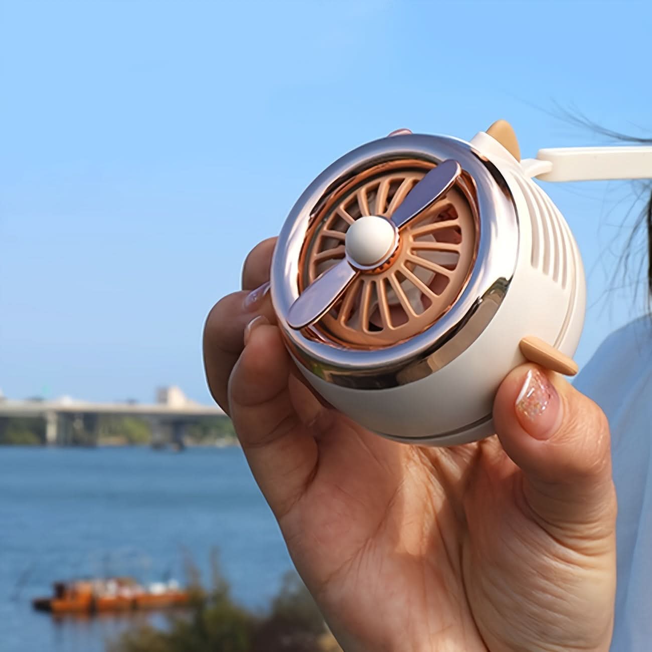 Lotus Pink Wearable USB Fan – Hands-Free Rechargeable with Power Display