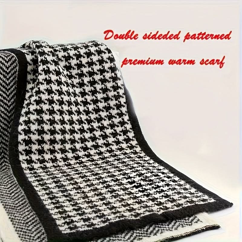 Men's Fashionable Black & White Dog Pattern Scarf – Warm, Soft Polyester Knit