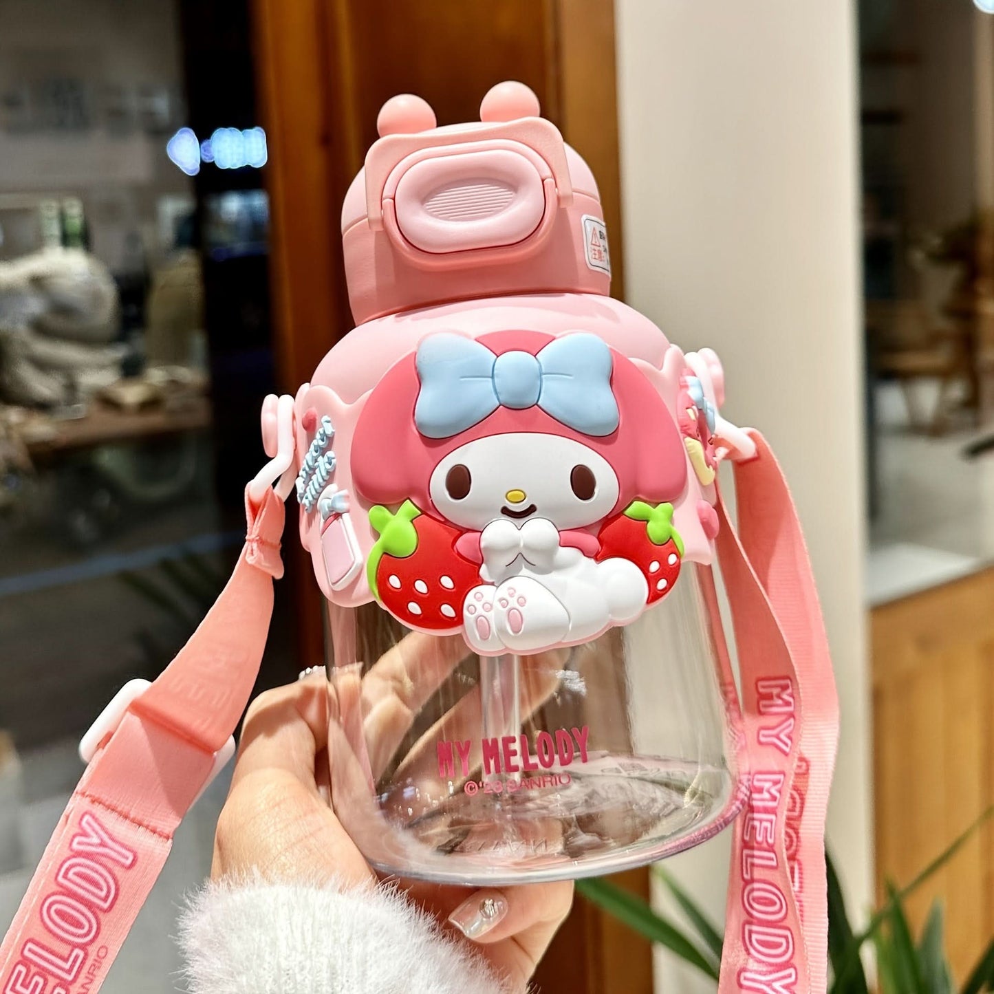 Sanrio Cartoon Character Water Bottle with Straw