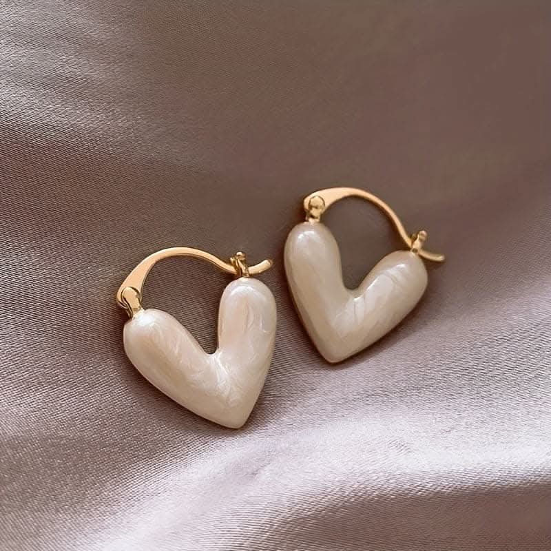 White Heart Design Hoop Earrings - Cute and Simple Jewelry for Daily Wear