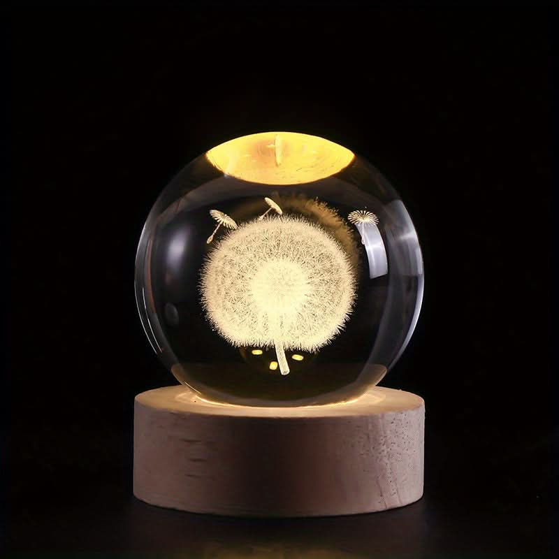 3D Laser-Carved Crystal Ball Night Light – LED USB Powered Desk Decor