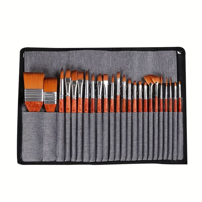 24-Piece Nylon Brush Set – Portable Canvas & Art Brushes for Watercolor