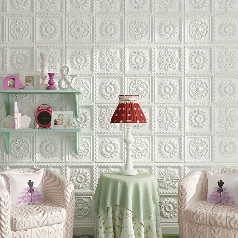 20pcs 3D Floral Self-Adhesive Wall Tiles