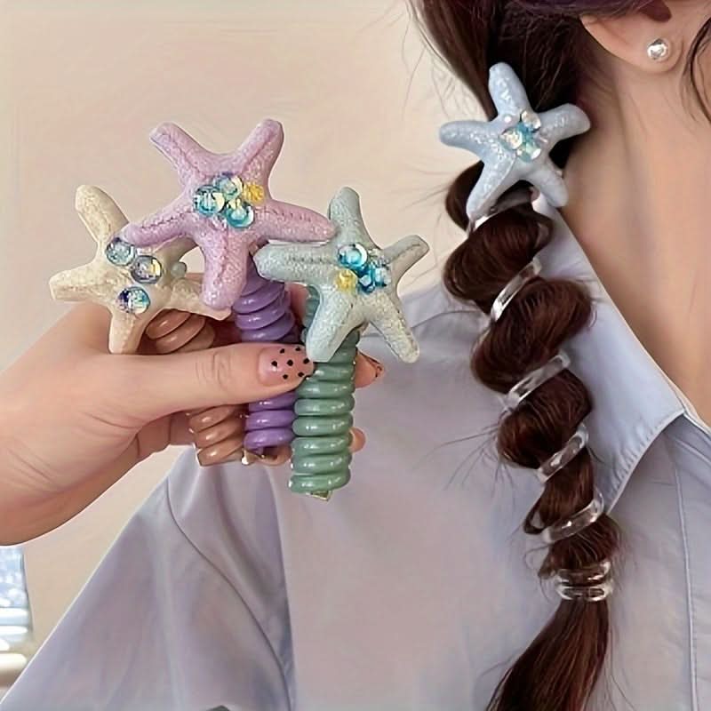 4PCS Starfish Crystal Hair Ties Set