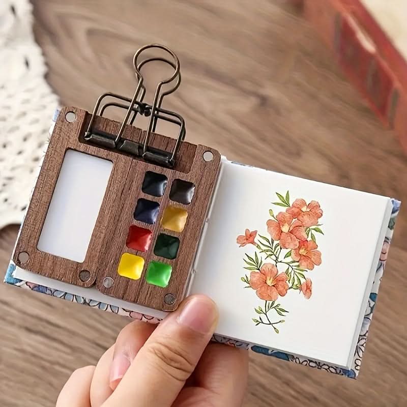 Handcrafted Mini Paint Box with 8 Compartments – Walnut Wood Design for Nail Art
