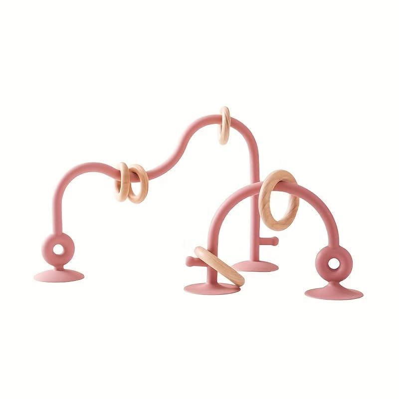 Silicone Suction Baby Arch Toy with Wooden Rings