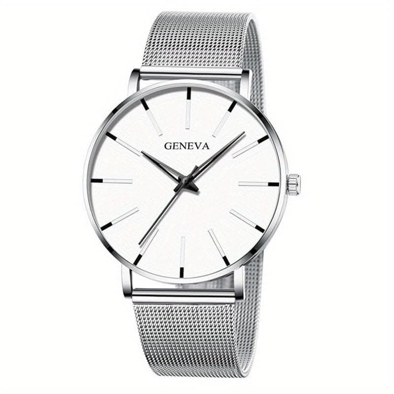 Minimalist Men's Fashion Ultra Thin Watch with Stainless Steel Mesh Belt