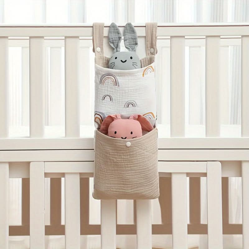 Baby Bedside Organizer – Dual Pocket Hanging Storage Bag for Toys, Diapers & Bottles