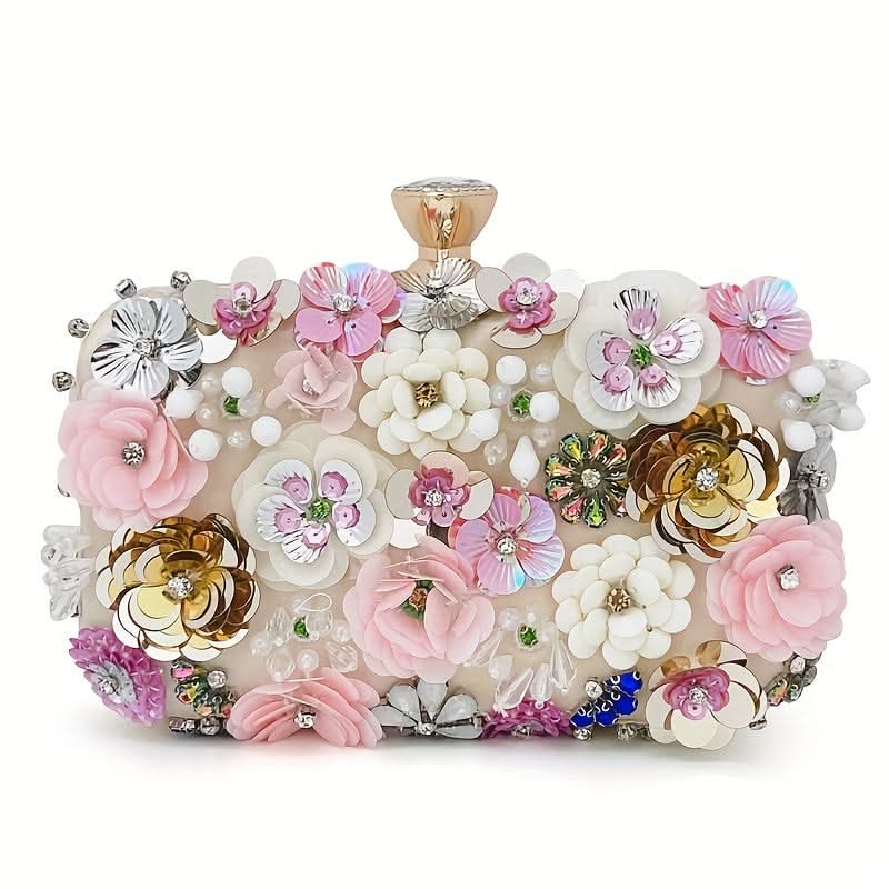 Black 3D Beaded Flower Clutch – Party Bag