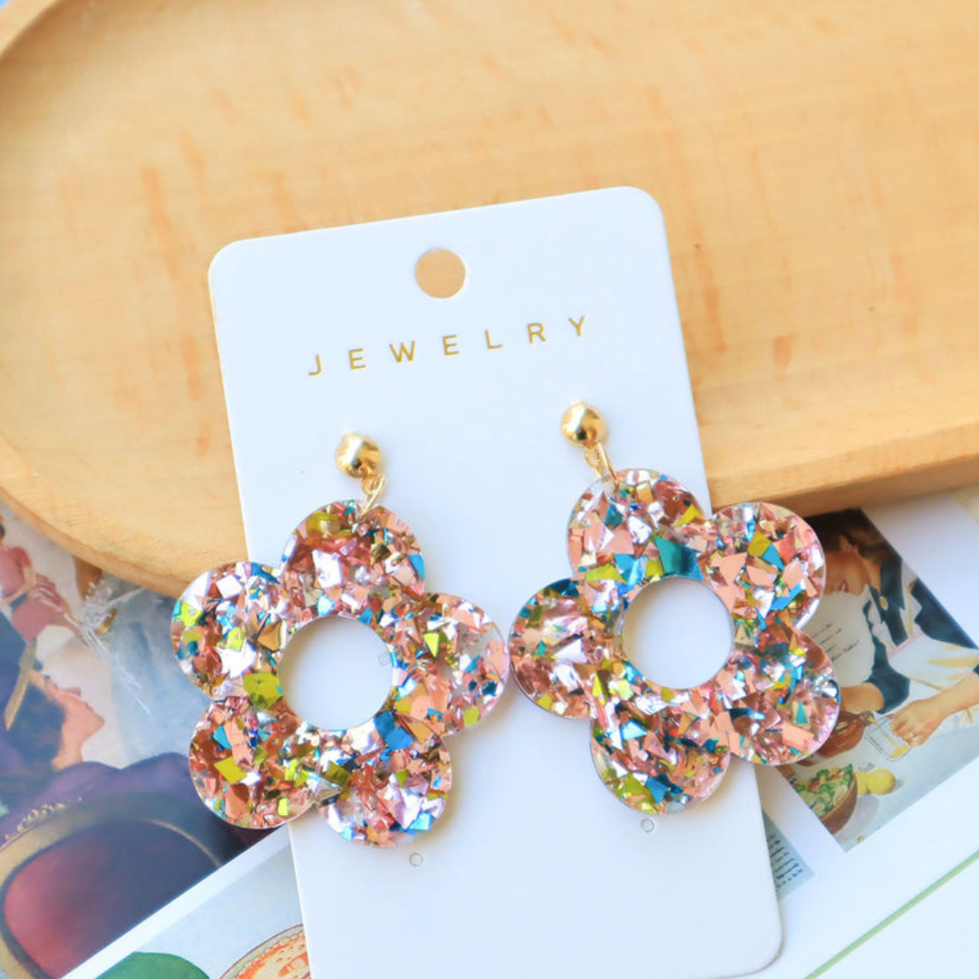 Pink Acrylic Flower Earrings for Women – Korean Style Heart Jewelry