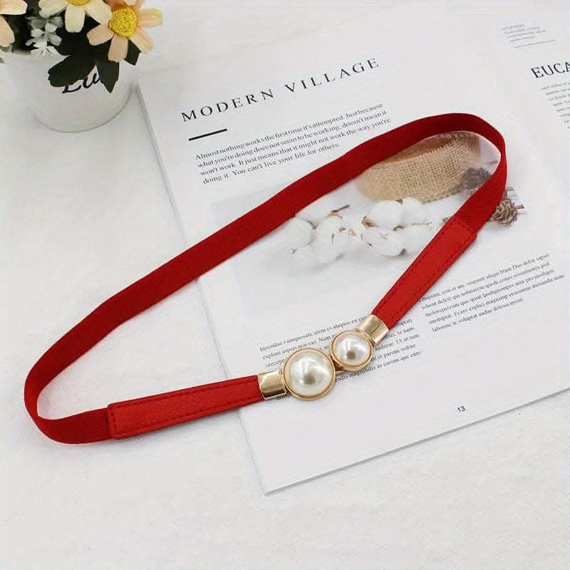 Adjustable Faux Pearl Elastic Waist Belt