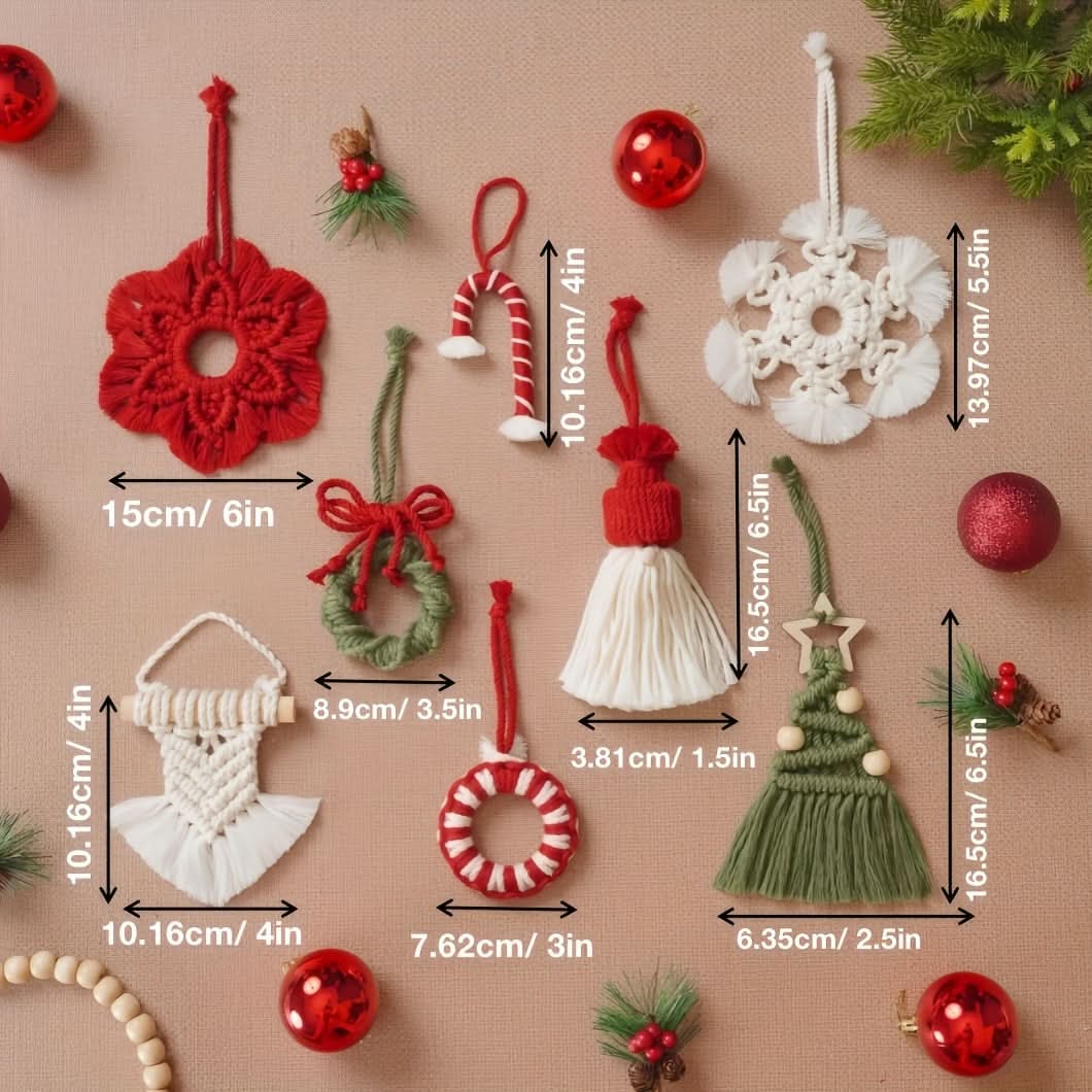 8PCS Macrame Ornament Craft Kit – DIY Home Decor for Christmas