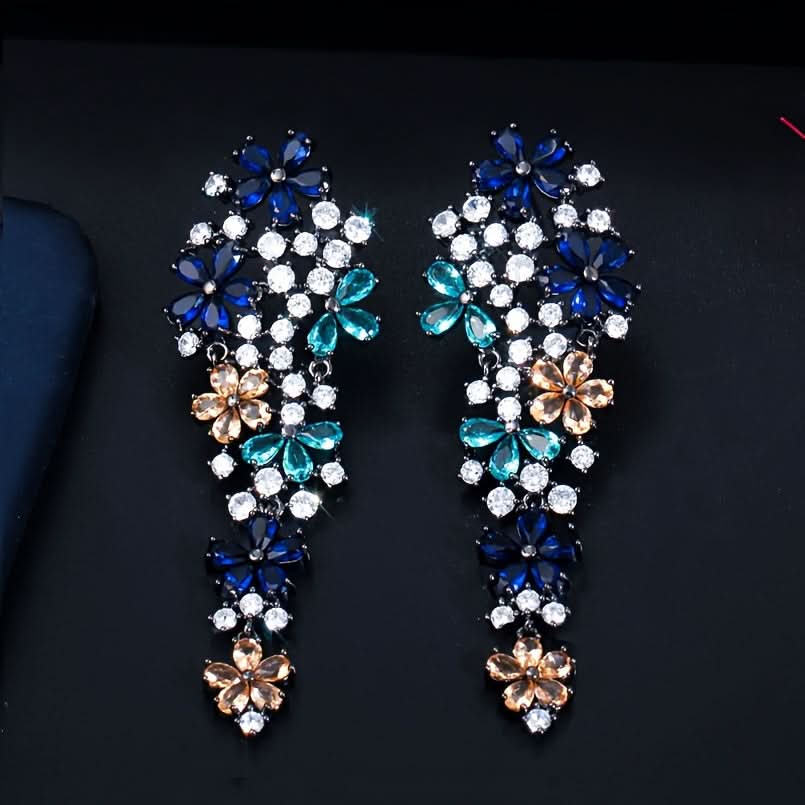 Glamorous Flower Dangle Earrings with Zirconia
