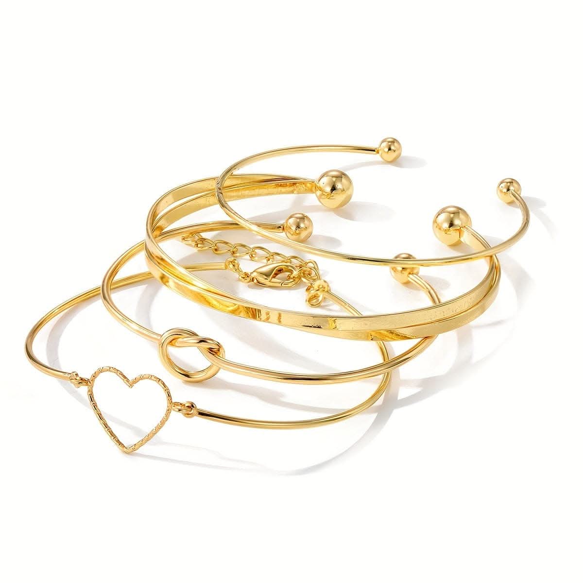 4pcs Golden Knotted Love Cuff Bangle Set – Stackable Alloy Bracelets