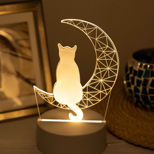 Whimsical 3D Glowing Moon Cat Night Light - USB Powered Table Lamp