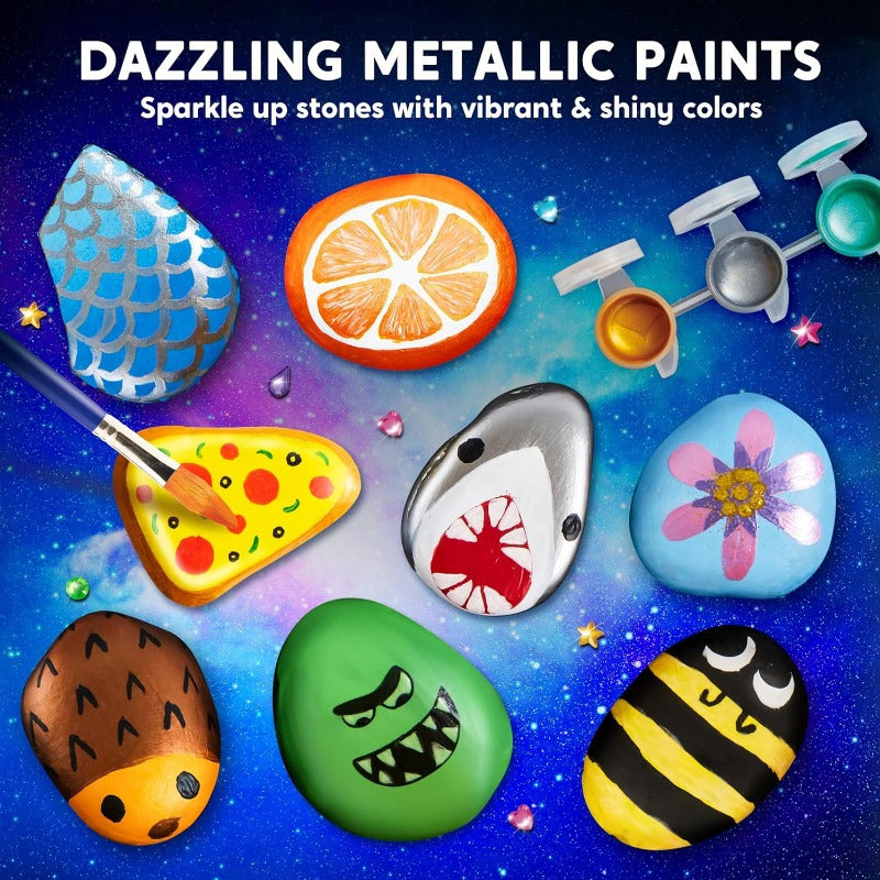 Glow-in-the-Dark Rock Painting Kit for Kids – DIY Art Set with Gem Stickers